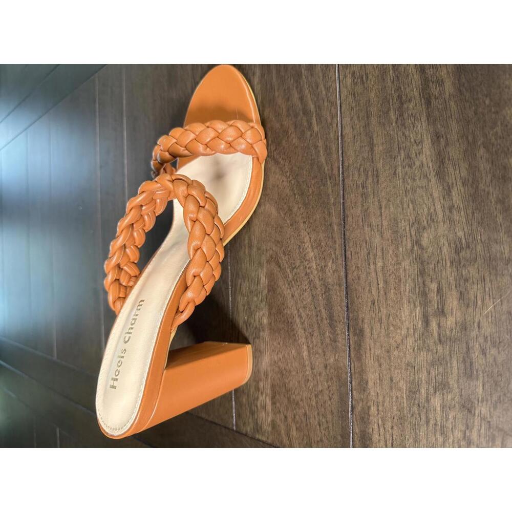 Heels Charm Women's Woven Chunky Block Heeled Sandal Brown, Size 9 NWT - Picture 5 of 10